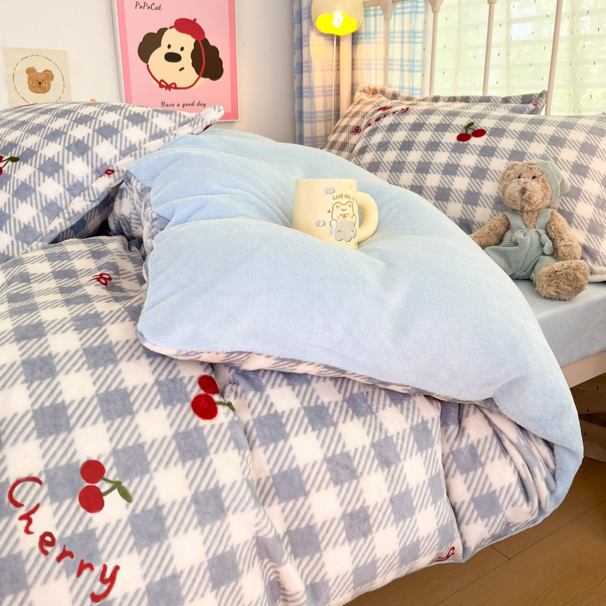 91家纺网 家纺一手货源 找家纺 川悦生活 2025新款加厚牛奶绒印花四件套 青禾车厘