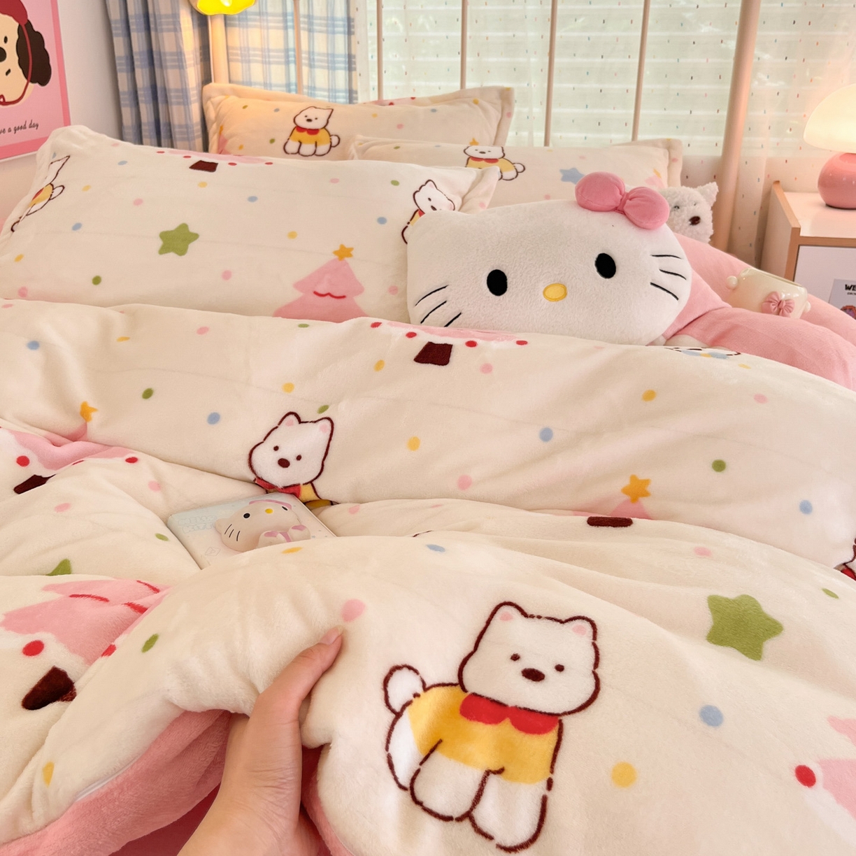 91家纺网 家纺一手货源 找家纺 川悦生活 2025新款加厚牛奶绒印花四件套 奶粉西高地