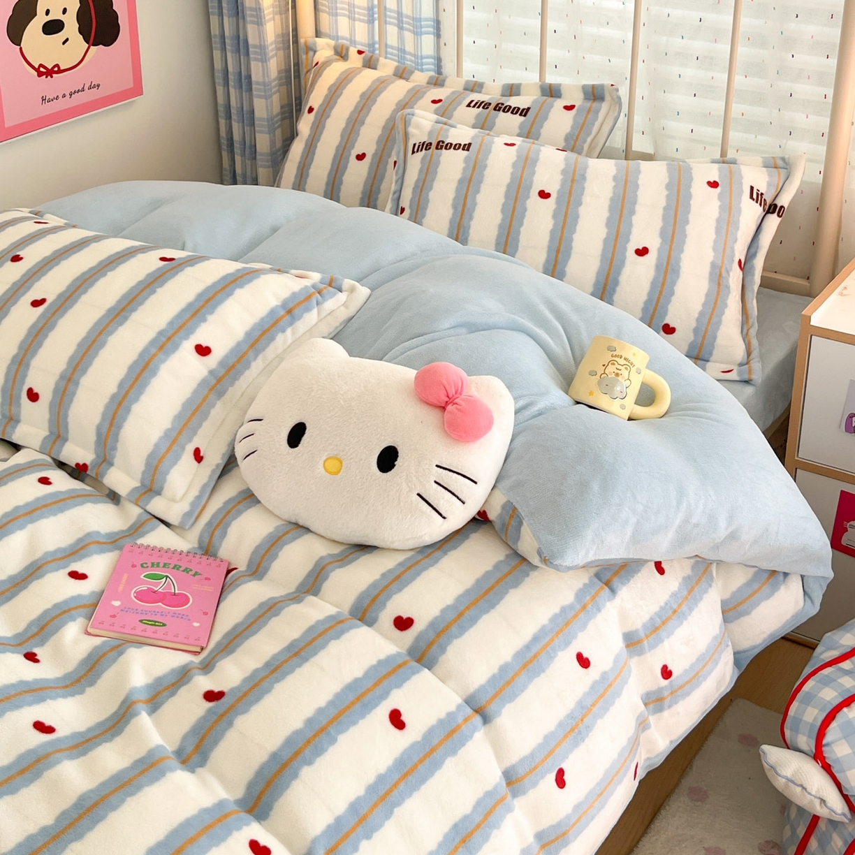 91家纺网 家纺一手货源 找家纺 川悦生活 2025新款加厚牛奶绒印花四件套 格心小屋