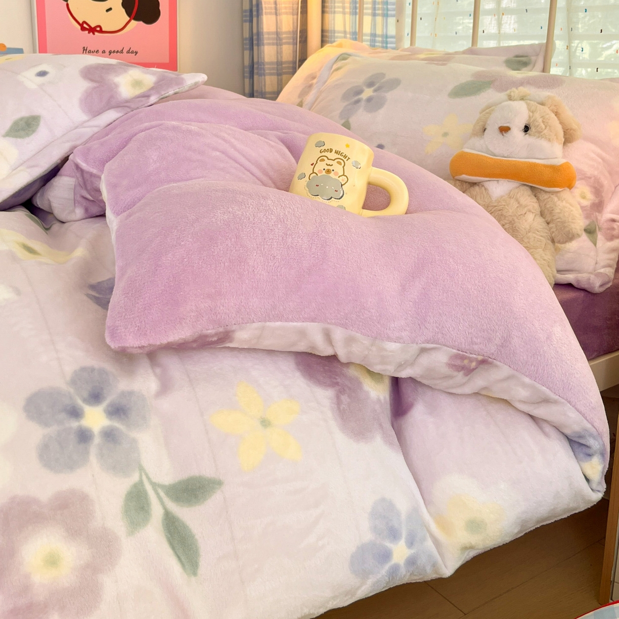 91家纺网 家纺一手货源 找家纺 川悦生活 2025新款加厚牛奶绒印花四件套 莉莉柒缇