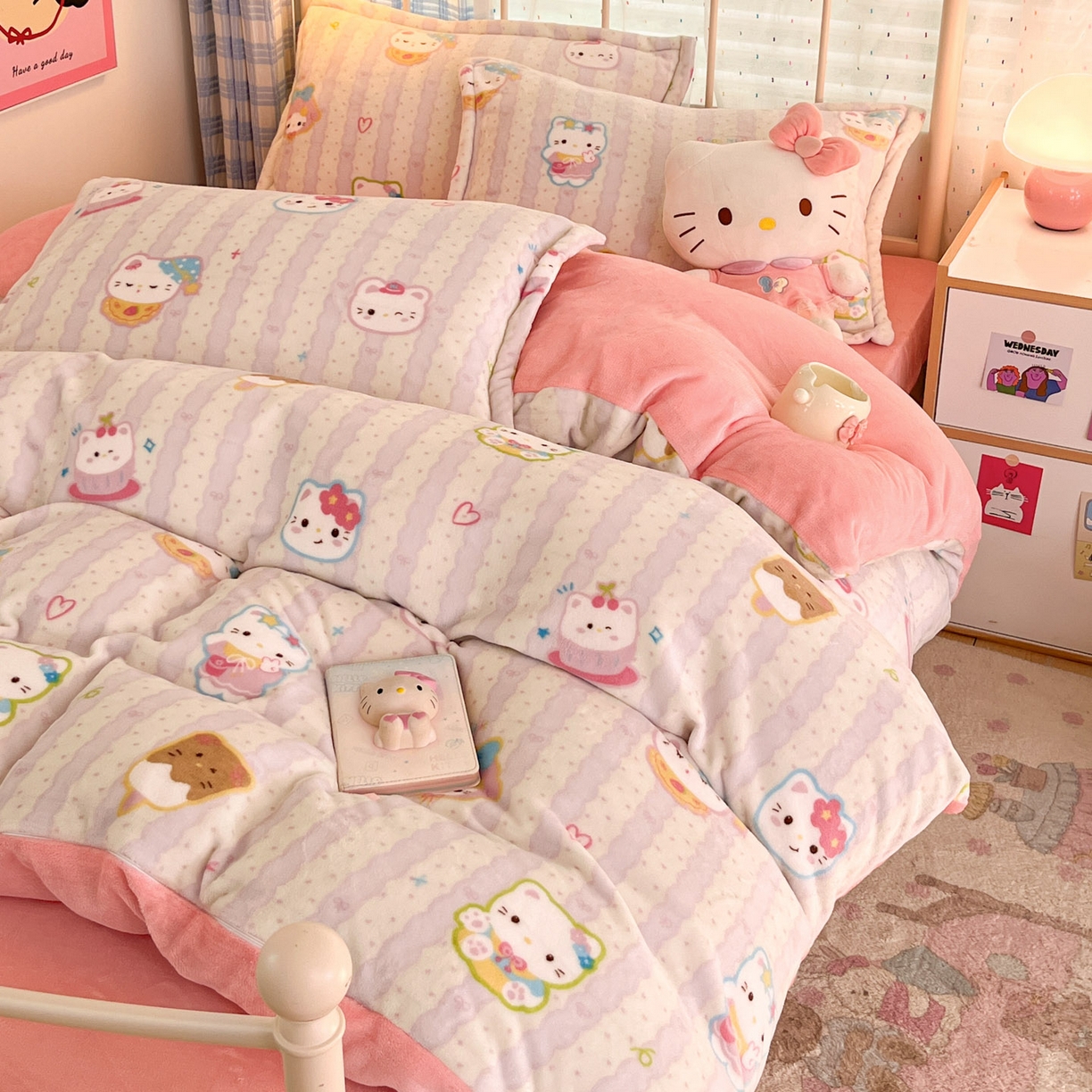 91家纺网 家纺一手货源 找家纺 川悦生活 2025新款加厚牛奶绒印花四件套 茉茉奶猫