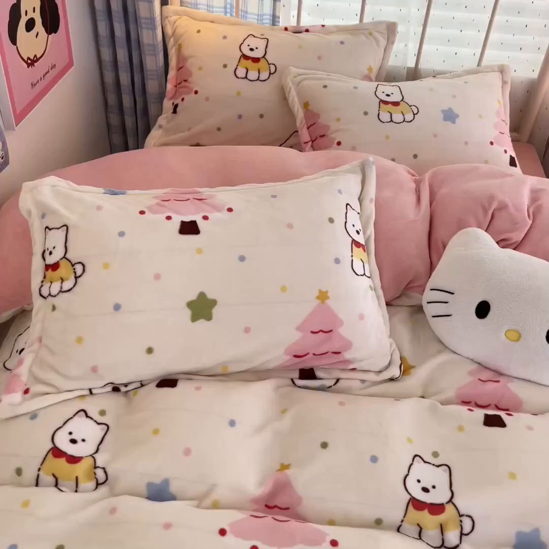 91家纺网 家纺一手货源 找家纺 川悦生活 2025新款加厚牛奶绒印花四件套 奶粉西高地