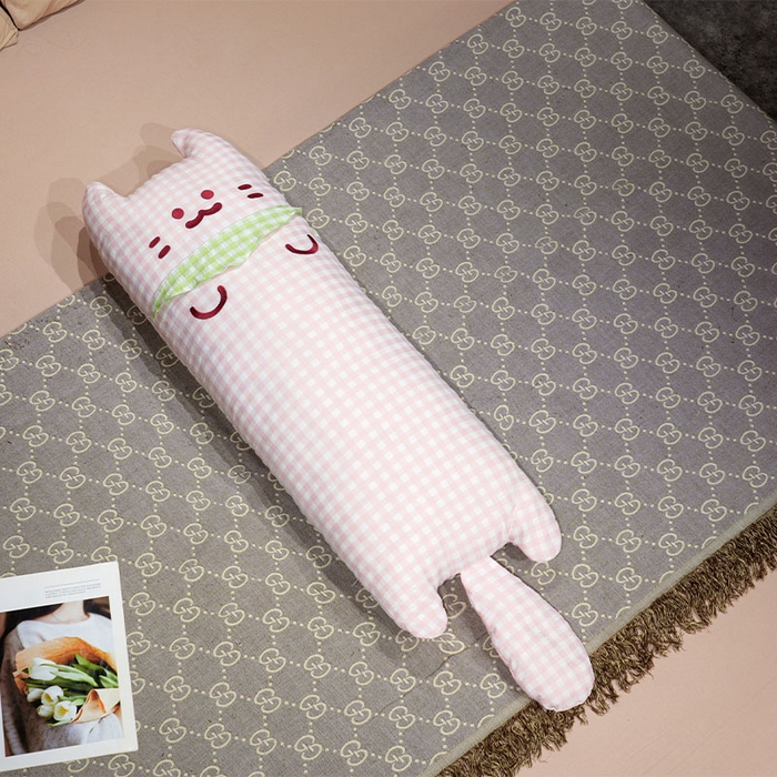 （总）仟亿莱 2025新款格子方巾喵长条睡觉抱枕
