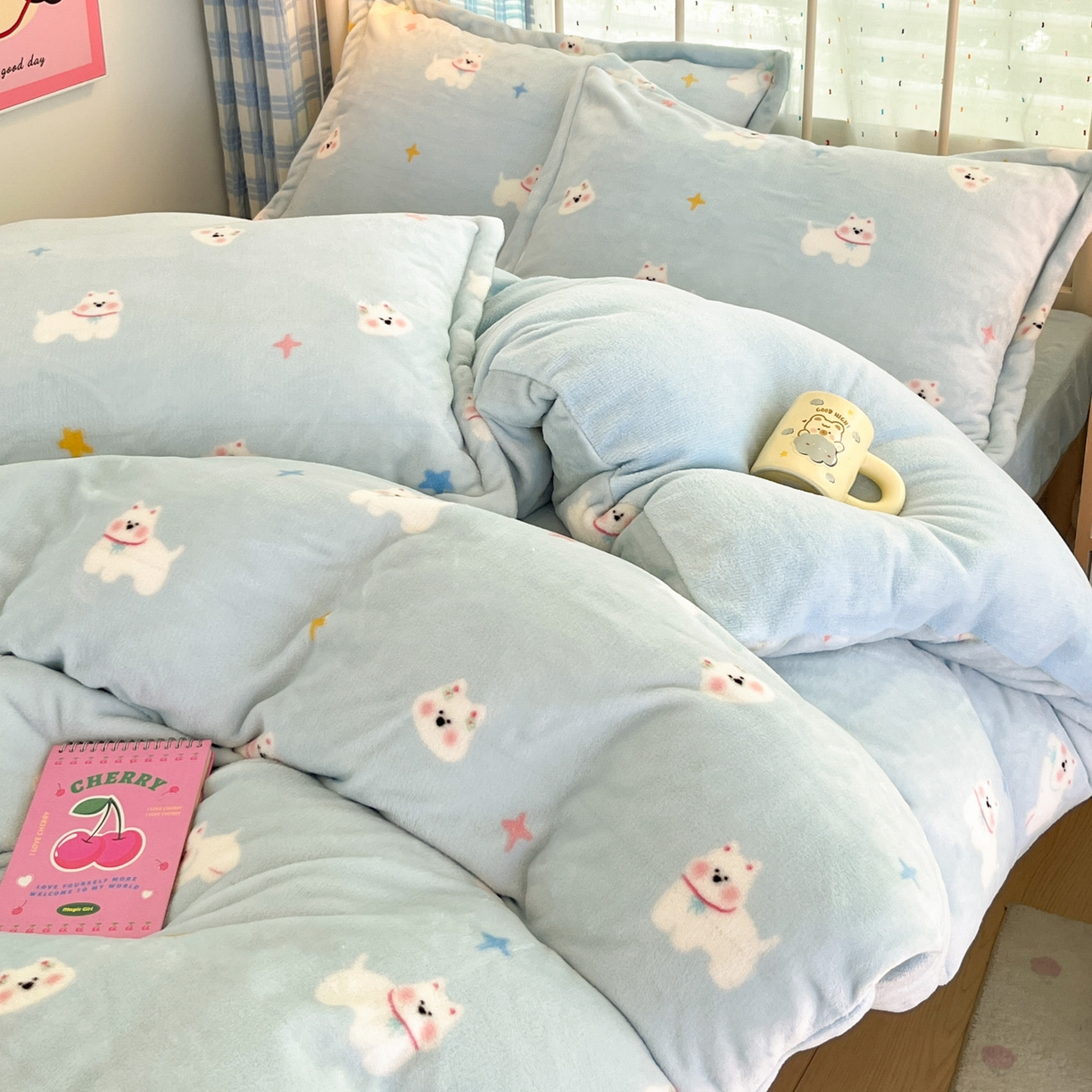 91家纺网 家纺一手货源 找家纺 川悦生活 2025新款加厚牛奶绒印花四件套 奶酥小狗