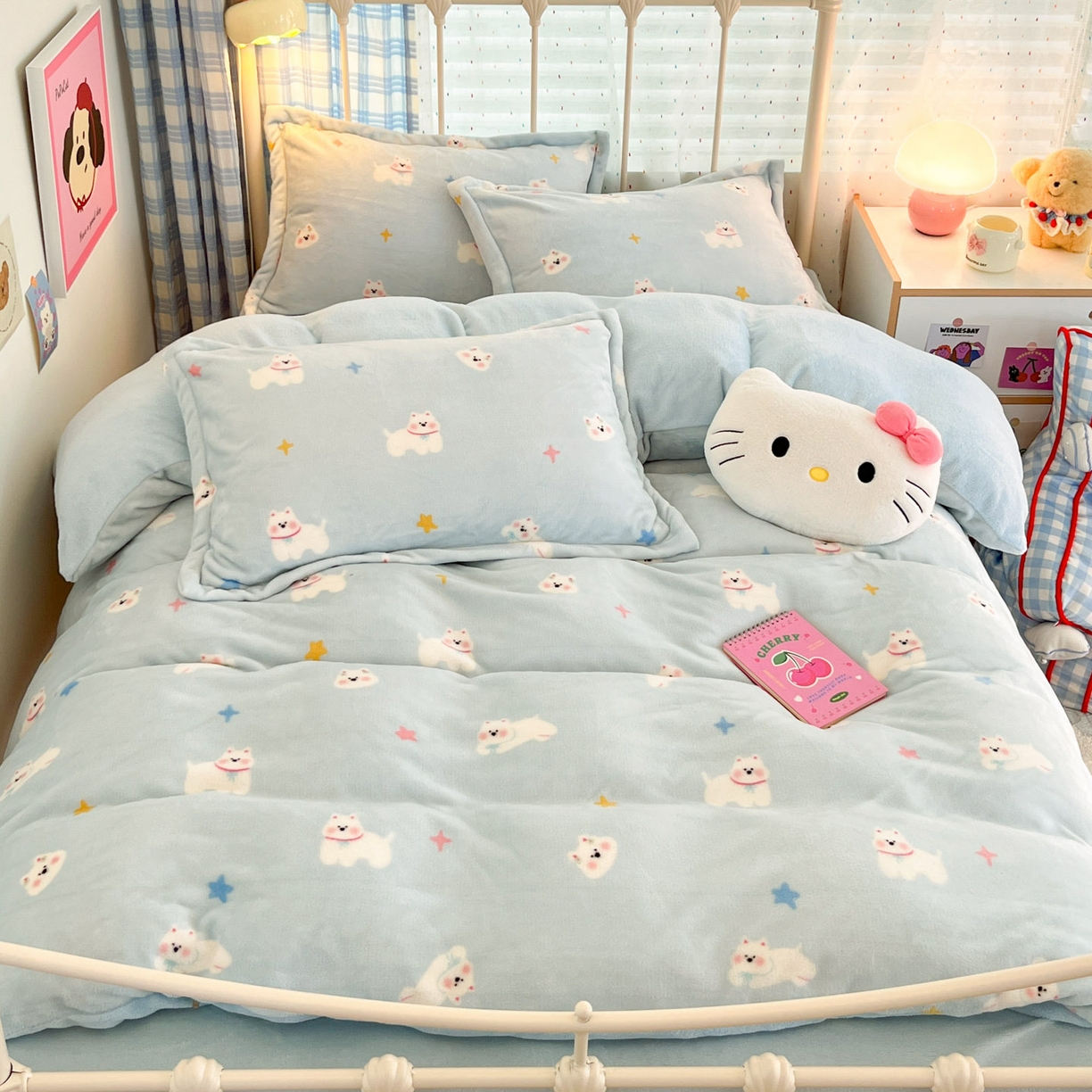 川悦生活 2025新款加厚牛奶绒印花四件套 奶酥小狗