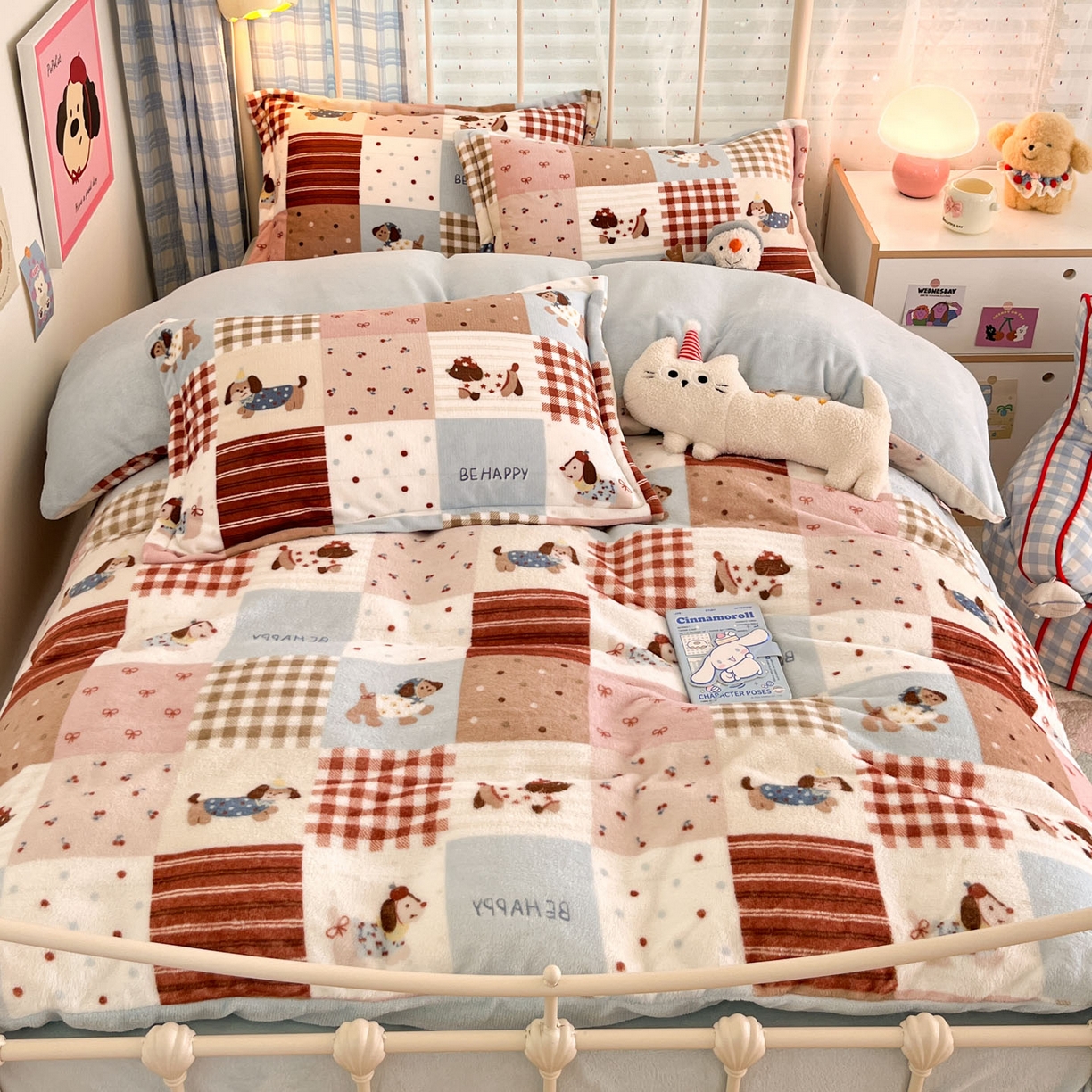 川悦生活 2025新款加厚牛奶绒印花四件套 腊肠布丁