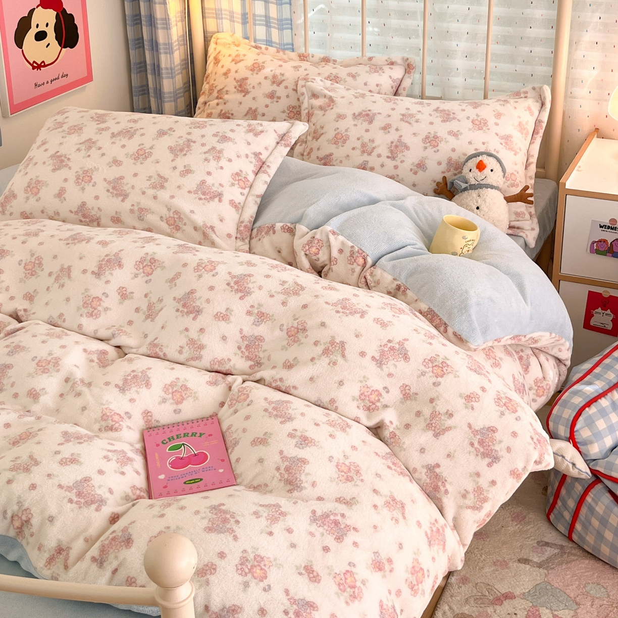 91家纺网 家纺一手货源 找家纺 川悦生活 2025新款加厚牛奶绒印花四件套 奶昔暖阳蓝