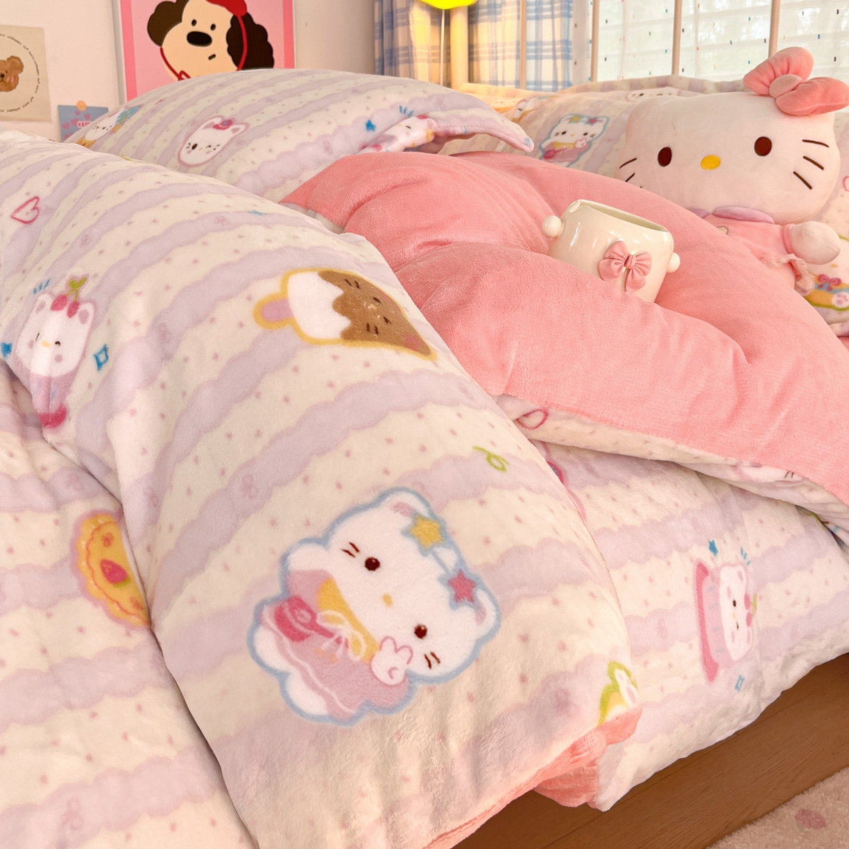 91家纺网 家纺一手货源 找家纺 川悦生活 2025新款加厚牛奶绒印花四件套 茉茉奶猫