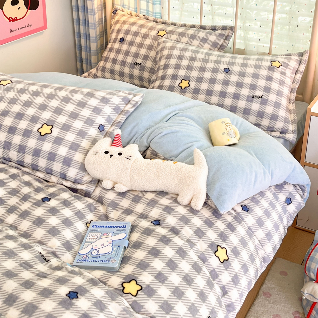 91家纺网 家纺一手货源 找家纺 川悦生活 2025新款加厚牛奶绒印花四件套 简空星号