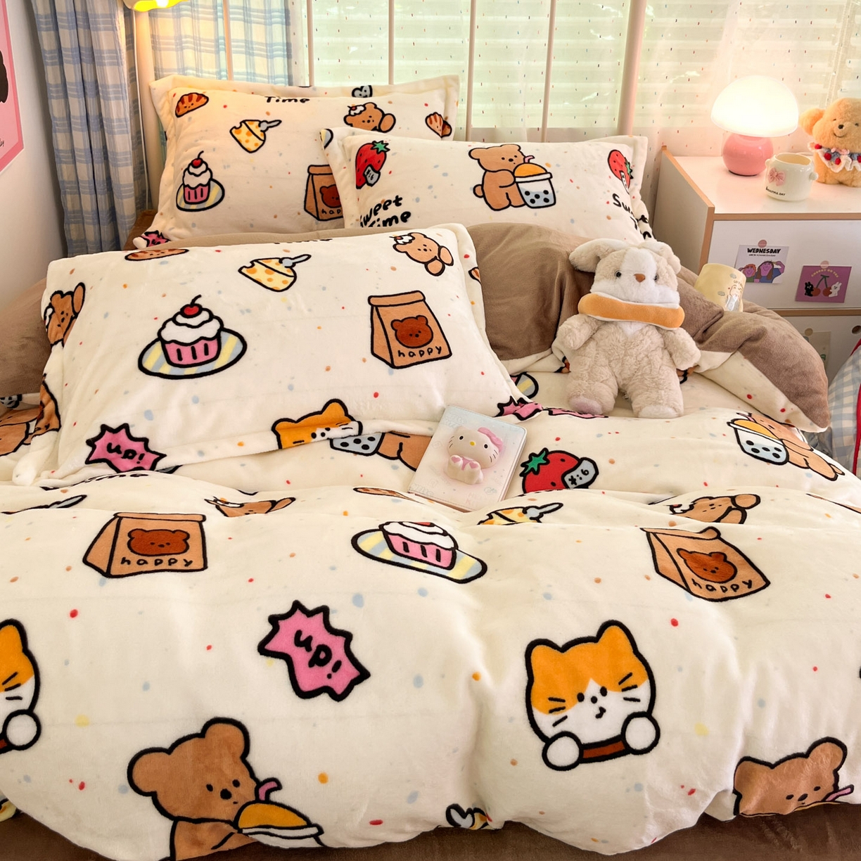 91家纺网 家纺一手货源 找家纺 川悦生活 2025新款加厚牛奶绒印花四件套 动物奶泡