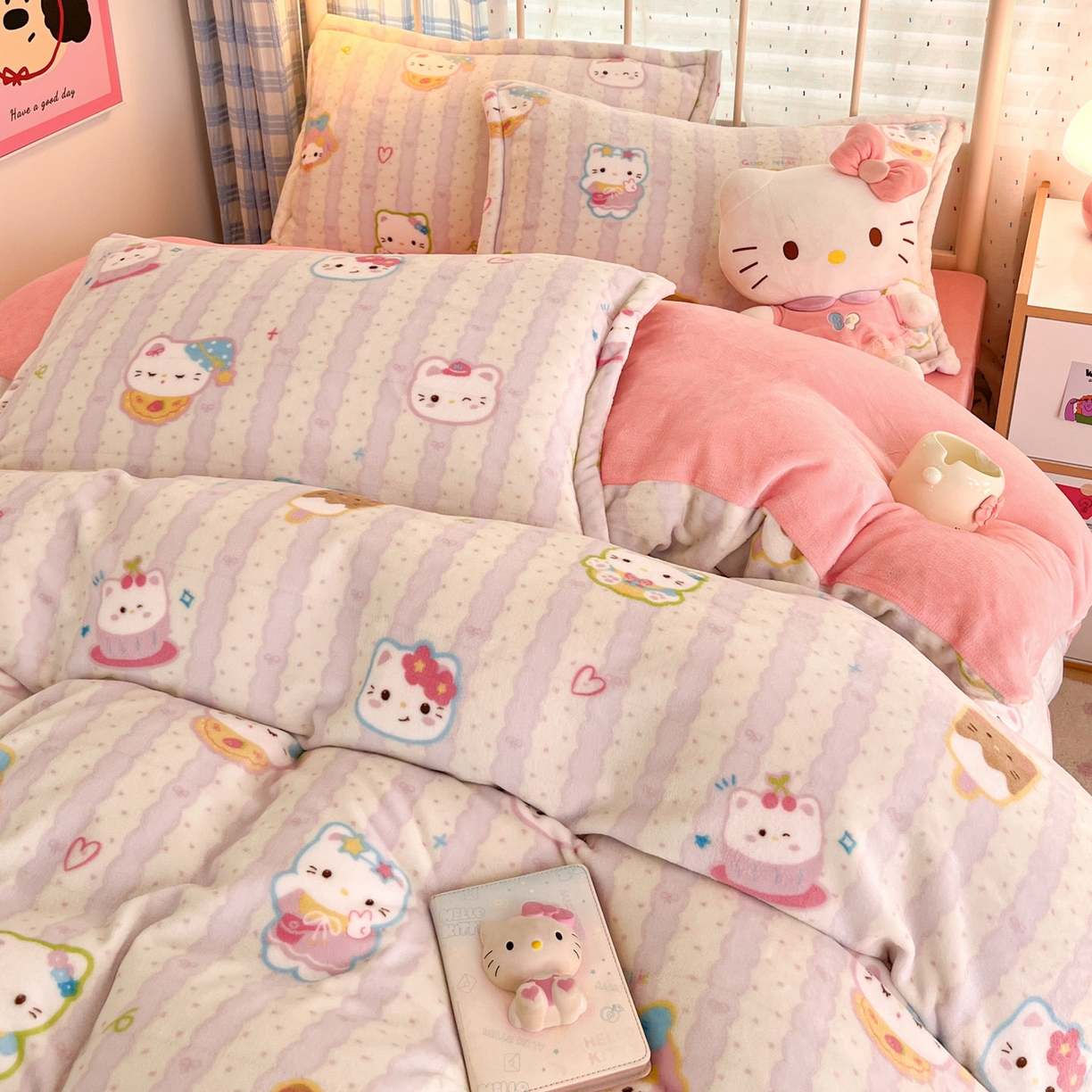 91家纺网 家纺一手货源 找家纺 川悦生活 2025新款加厚牛奶绒印花四件套 茉茉奶猫