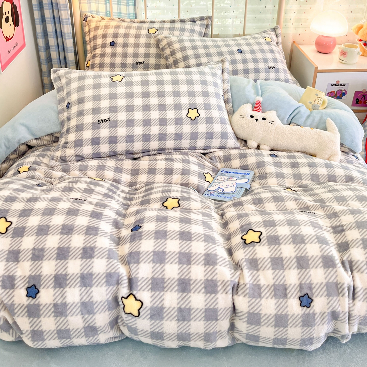 91家纺网 家纺一手货源 找家纺 川悦生活 2025新款加厚牛奶绒印花四件套 简空星号