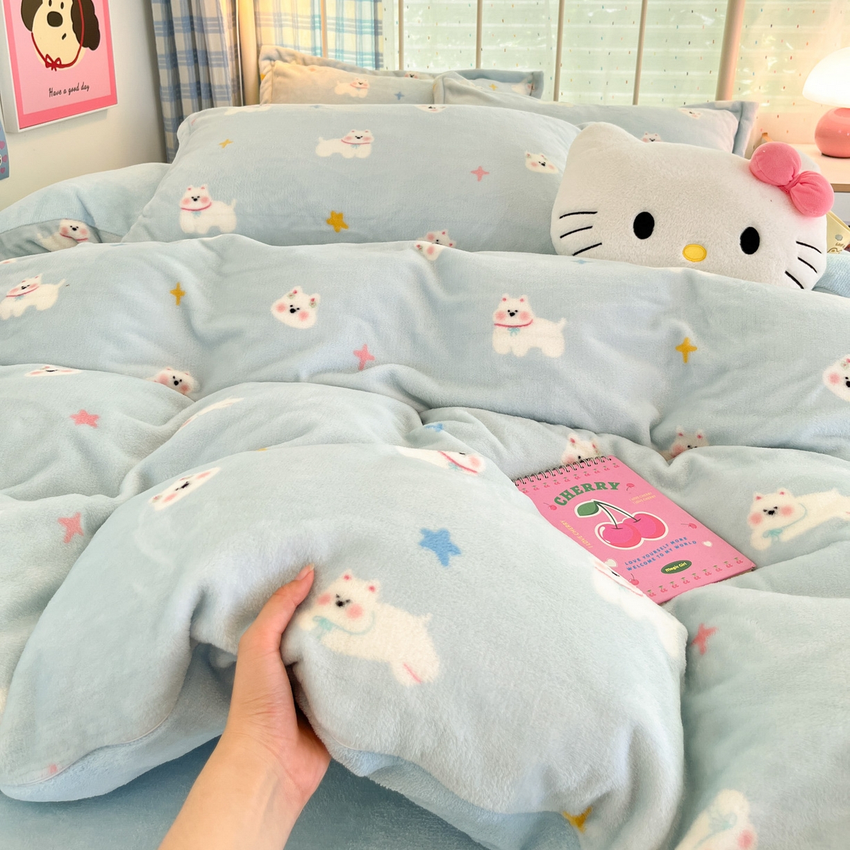 91家纺网 家纺一手货源 找家纺 川悦生活 2025新款加厚牛奶绒印花四件套 奶酥小狗