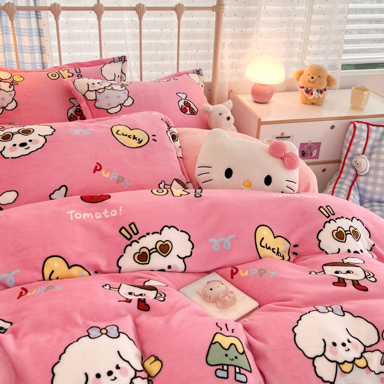 91家纺网 家纺一手货源 找家纺 川悦生活 2025新款加厚牛奶绒印花四件套 嗨皮小奶狗