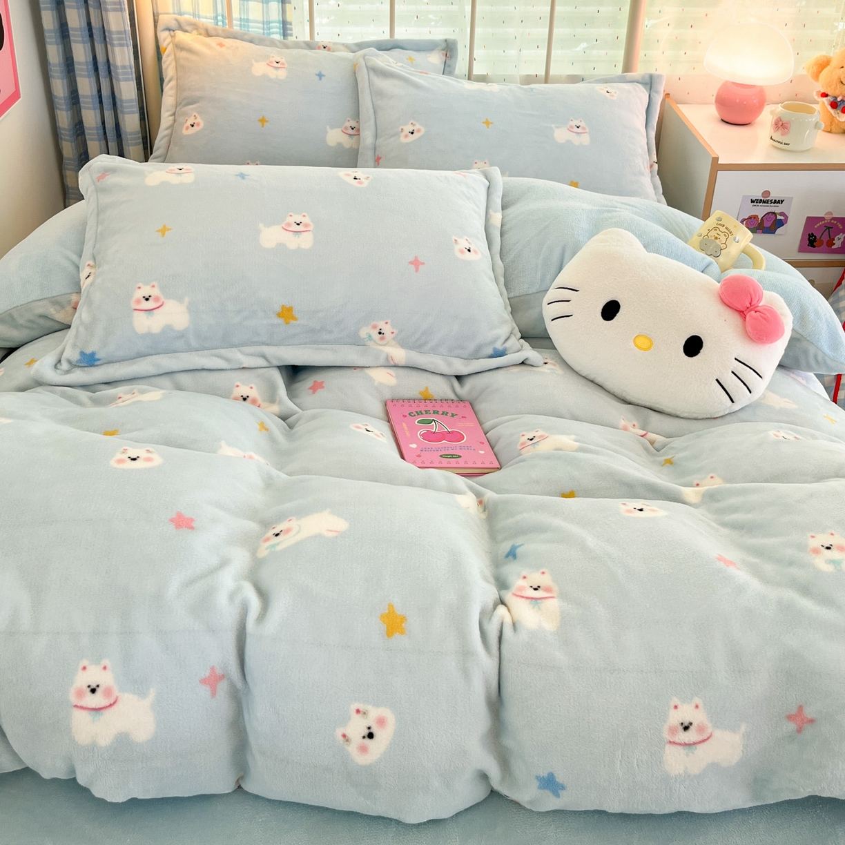 91家纺网 家纺一手货源 找家纺 川悦生活 2025新款加厚牛奶绒印花四件套 奶酥小狗