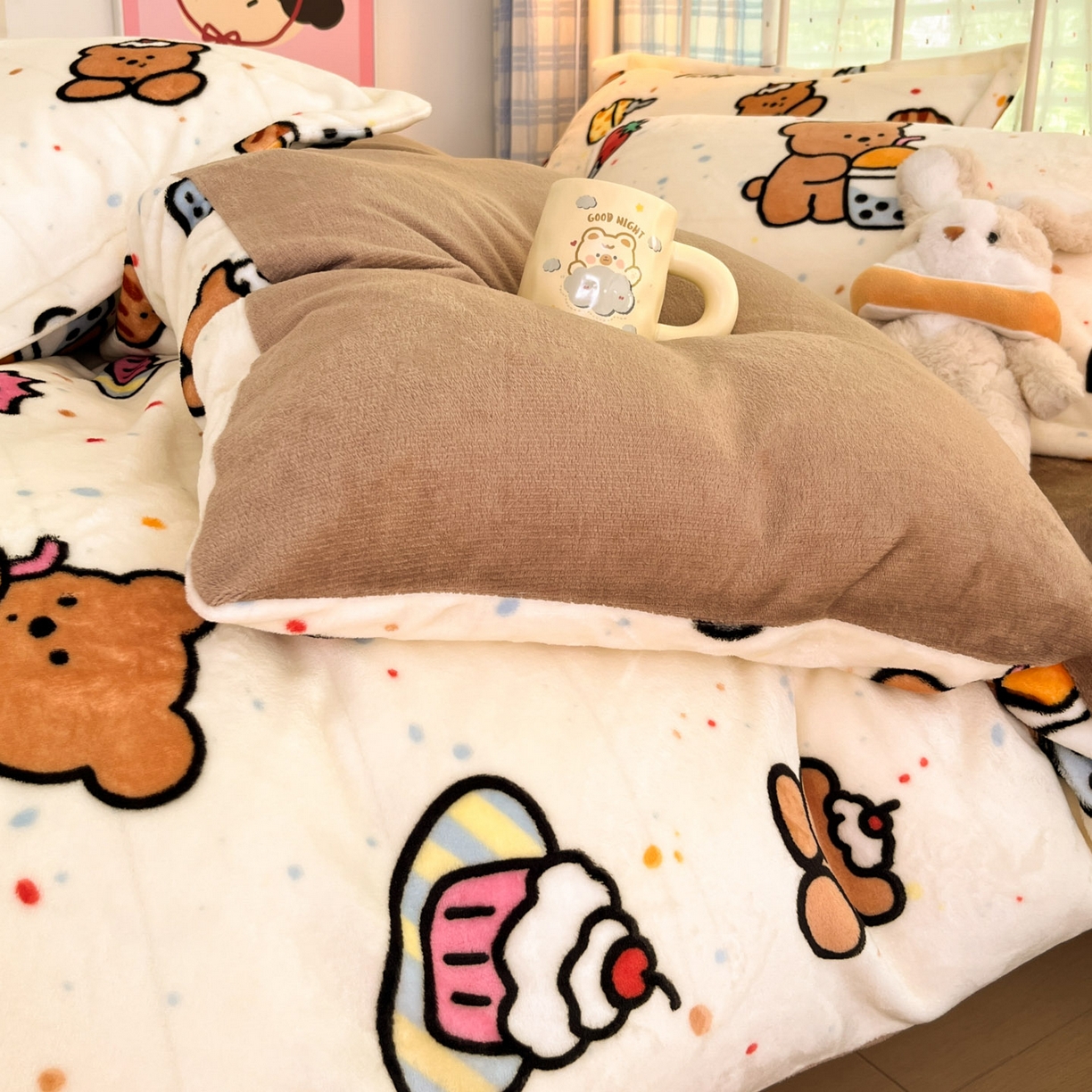 91家纺网 家纺一手货源 找家纺 川悦生活 2025新款加厚牛奶绒印花四件套 动物奶泡