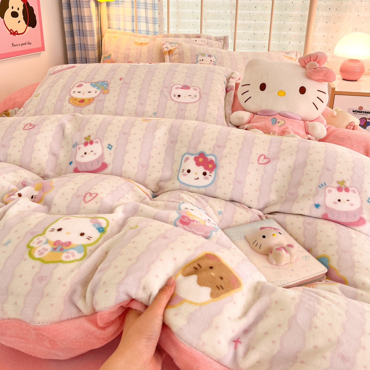 91家纺网 家纺一手货源 找家纺 川悦生活 2025新款加厚牛奶绒印花四件套 茉茉奶猫