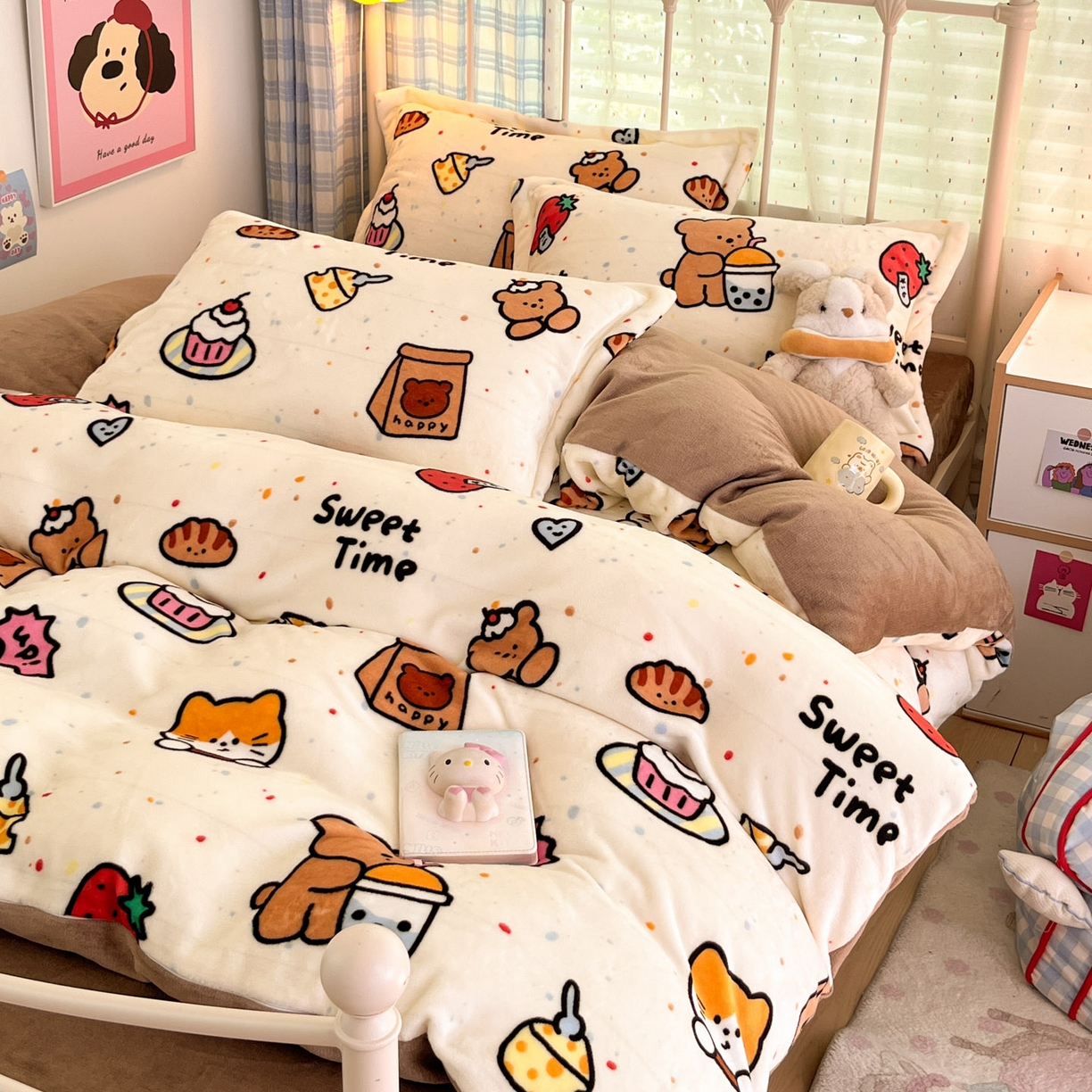 91家纺网 家纺一手货源 找家纺 川悦生活 2025新款加厚牛奶绒印花四件套 动物奶泡