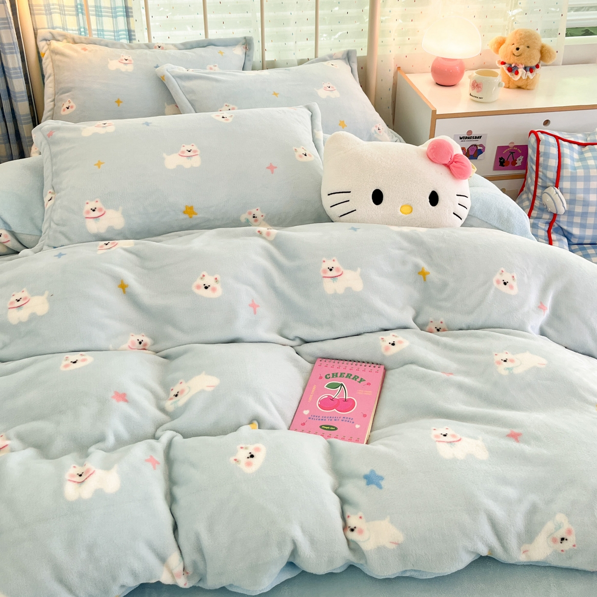 91家纺网 家纺一手货源 找家纺 川悦生活 2025新款加厚牛奶绒印花四件套 奶酥小狗