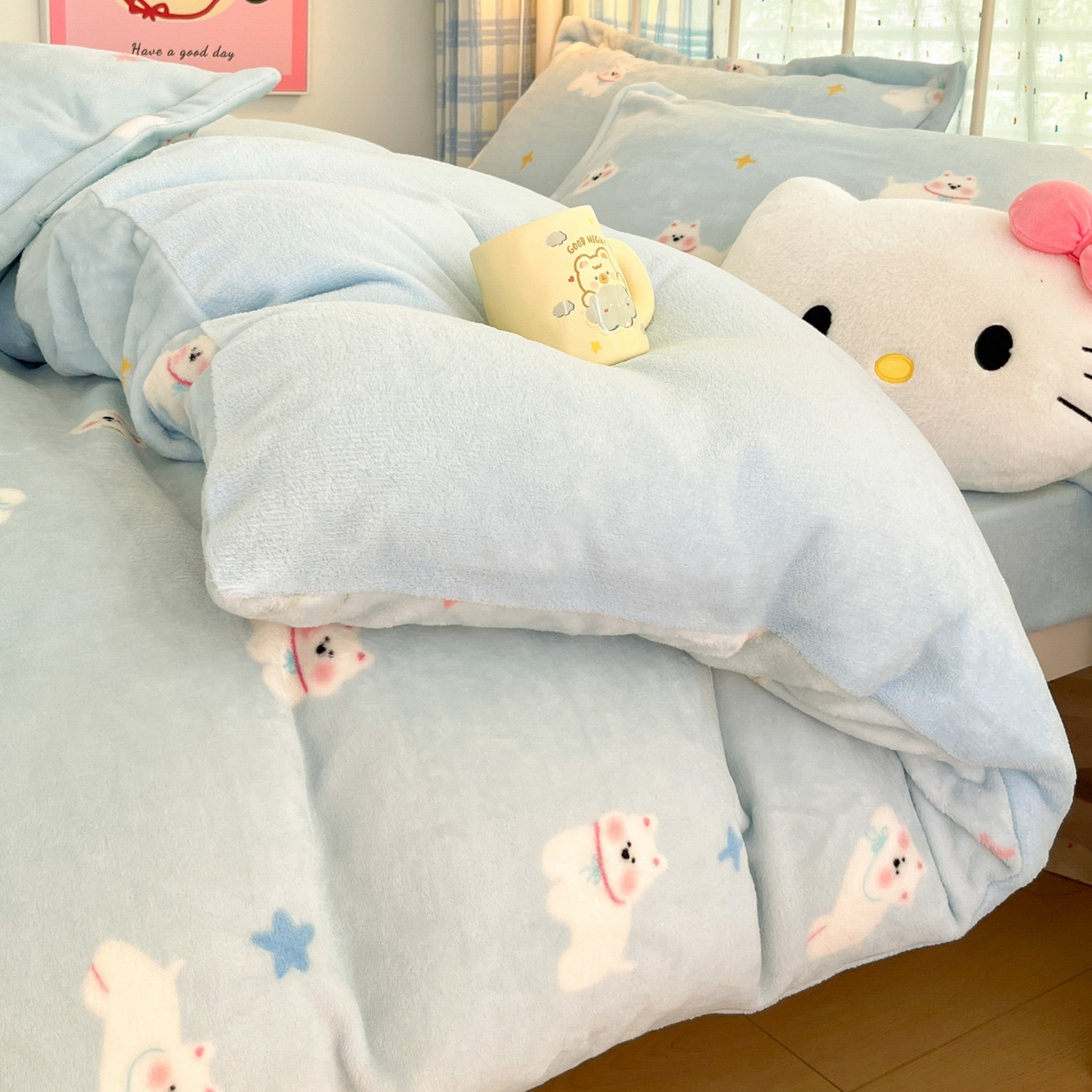 91家纺网 家纺一手货源 找家纺 川悦生活 2025新款加厚牛奶绒印花四件套 奶酥小狗