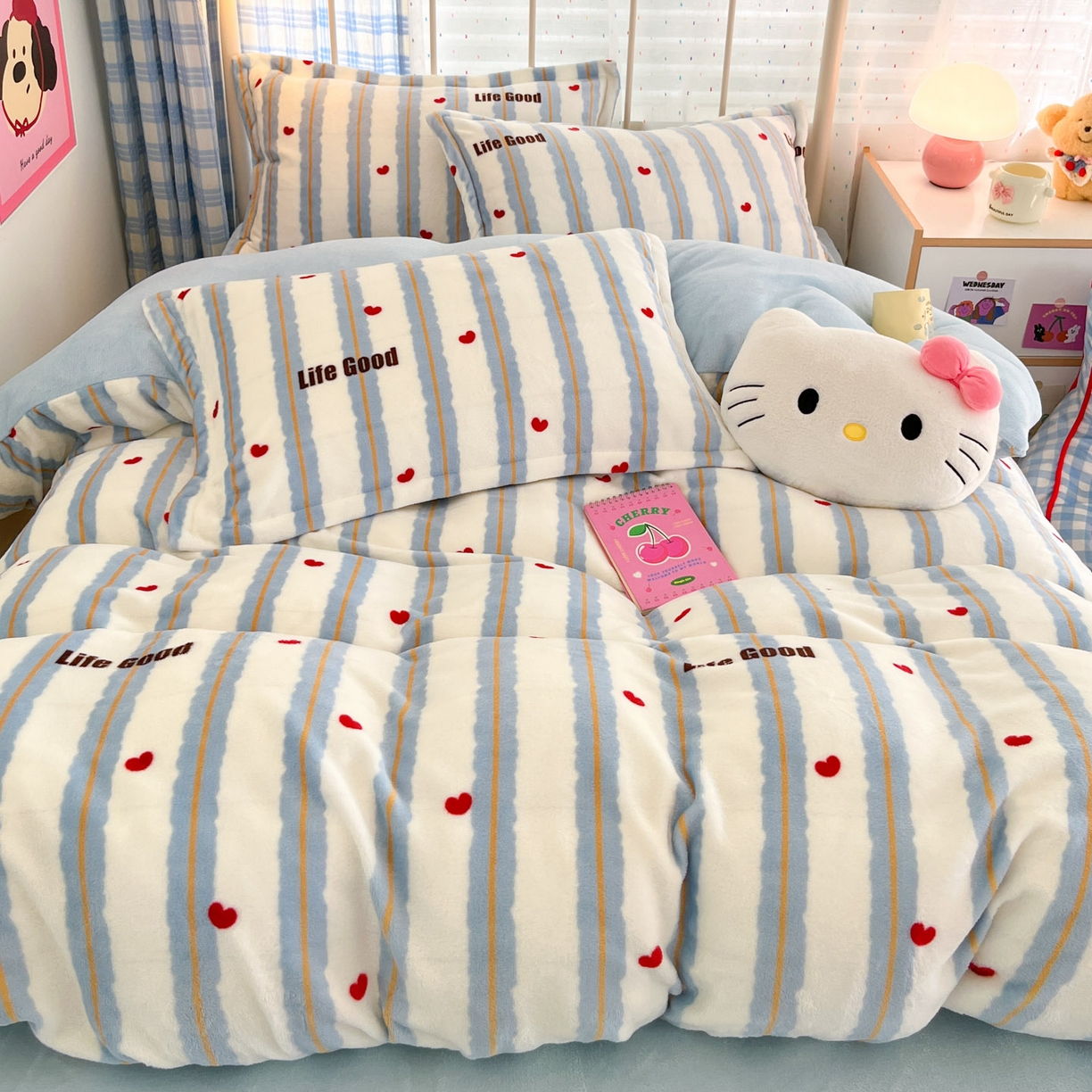 91家纺网 家纺一手货源 找家纺 川悦生活 2025新款加厚牛奶绒印花四件套 格心小屋