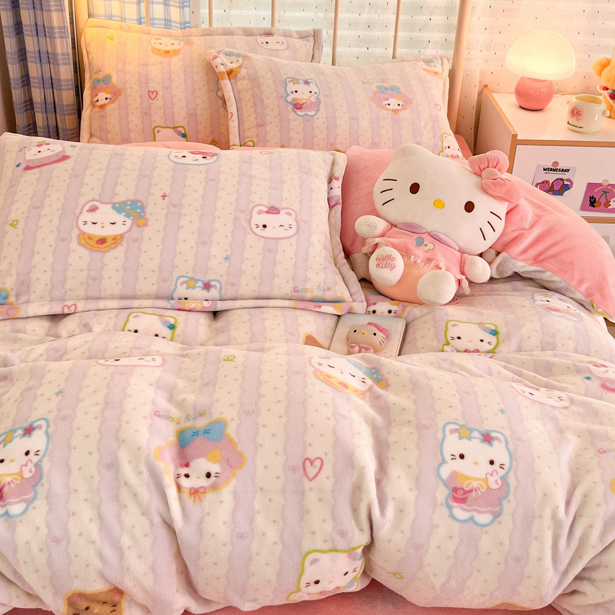 91家纺网 家纺一手货源 找家纺 川悦生活 2025新款加厚牛奶绒印花四件套 茉茉奶猫