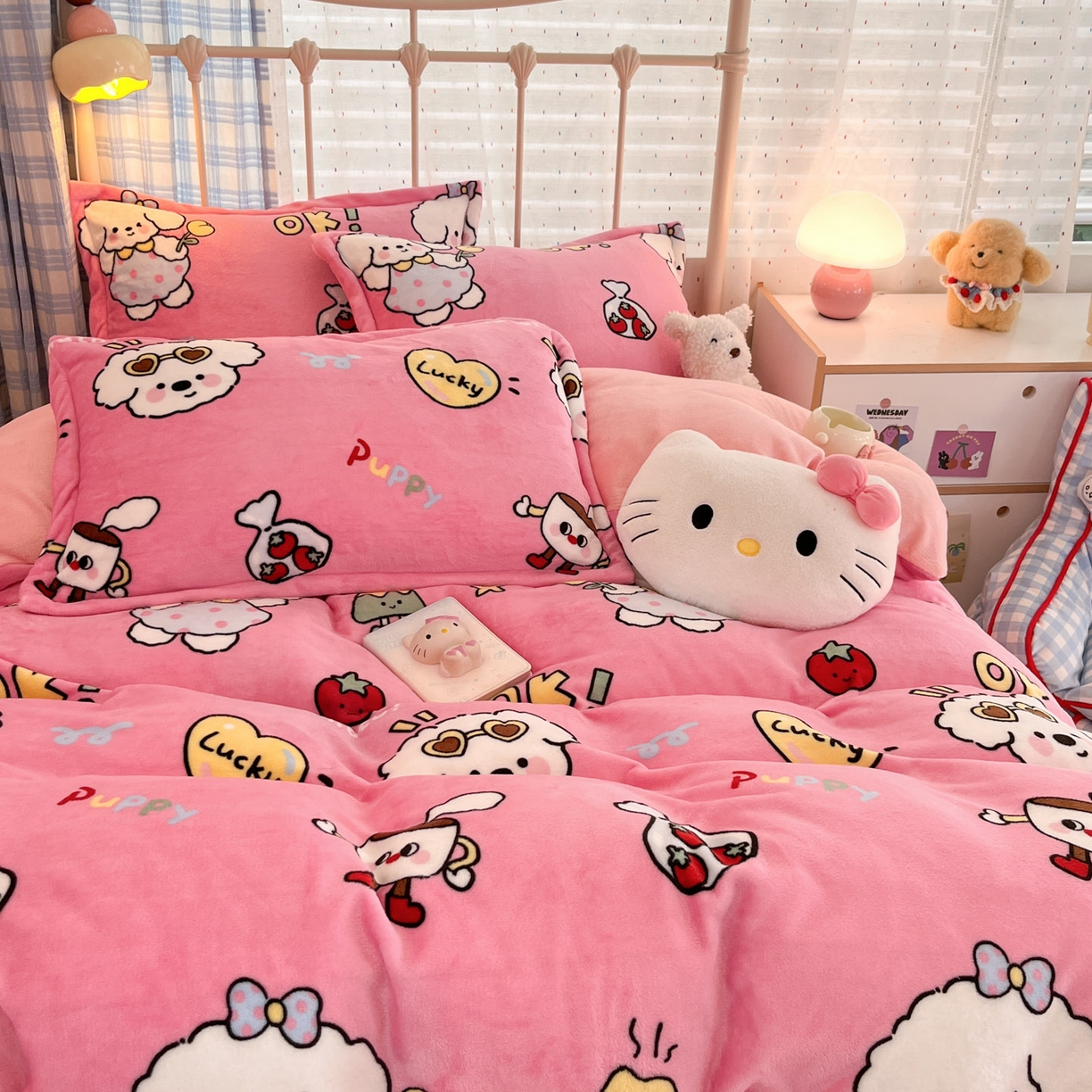 91家纺网 家纺一手货源 找家纺 川悦生活 2025新款加厚牛奶绒印花四件套 嗨皮小奶狗