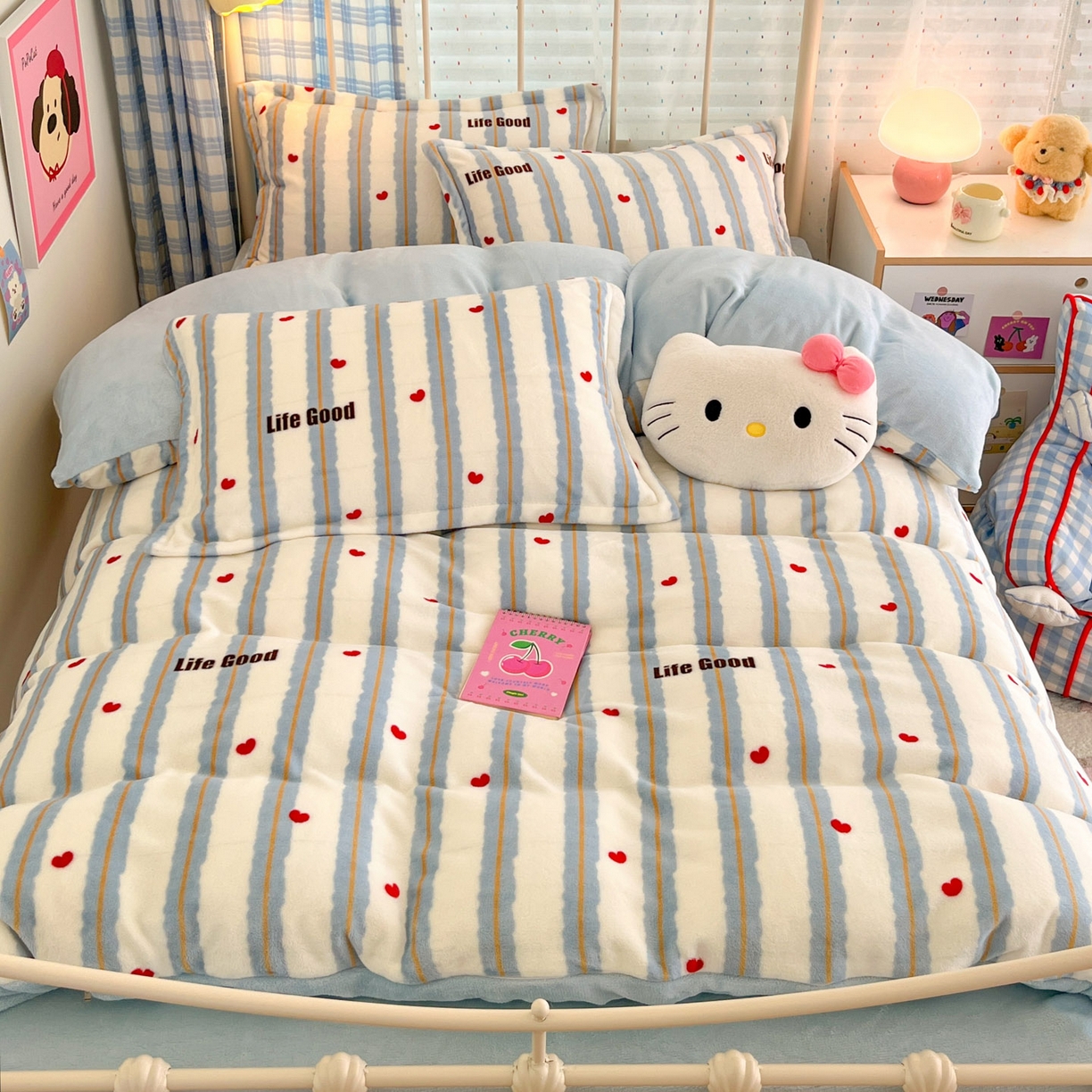 川悦生活 2025新款加厚牛奶绒印花四件套 格心小屋