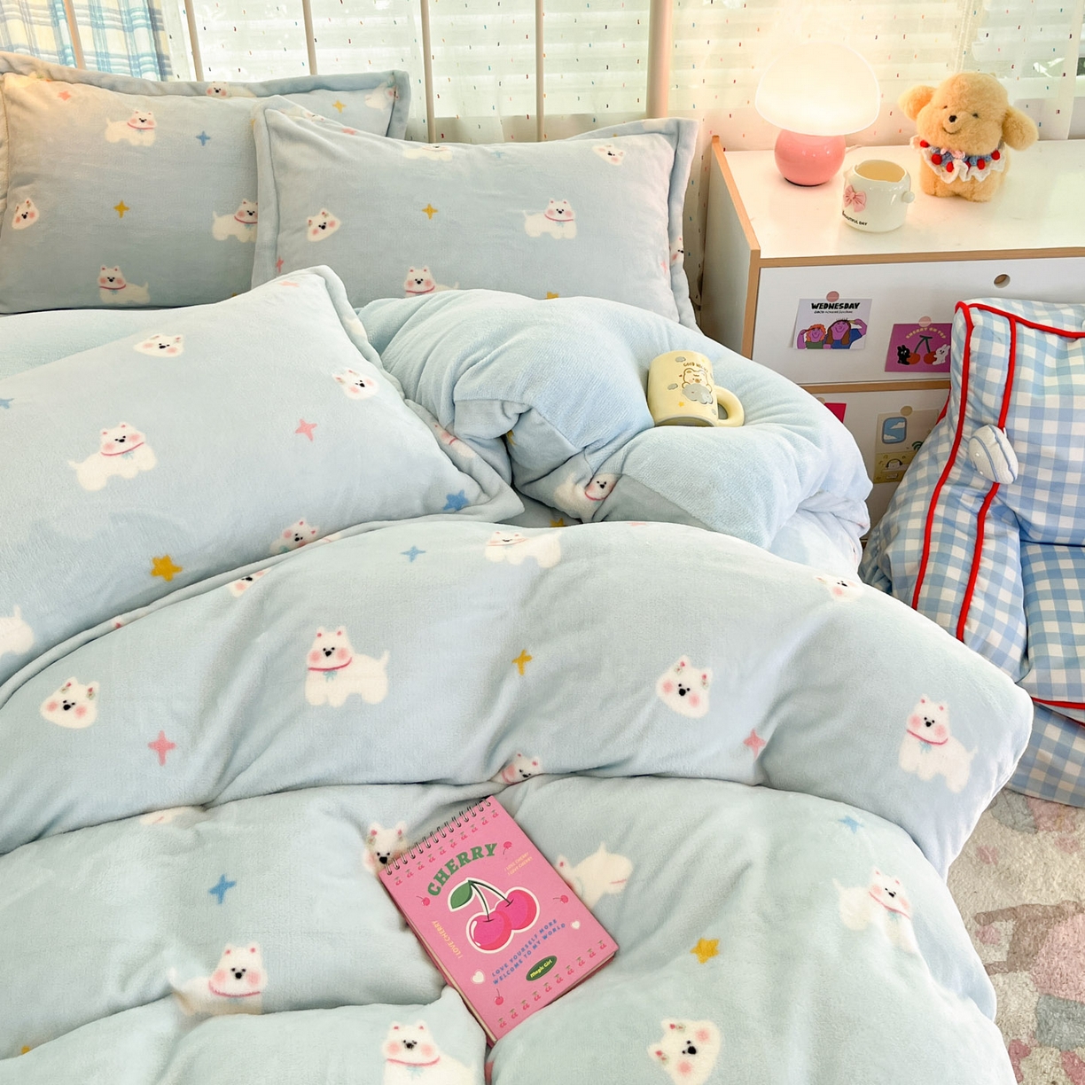 91家纺网 家纺一手货源 找家纺 川悦生活 2025新款加厚牛奶绒印花四件套 奶酥小狗