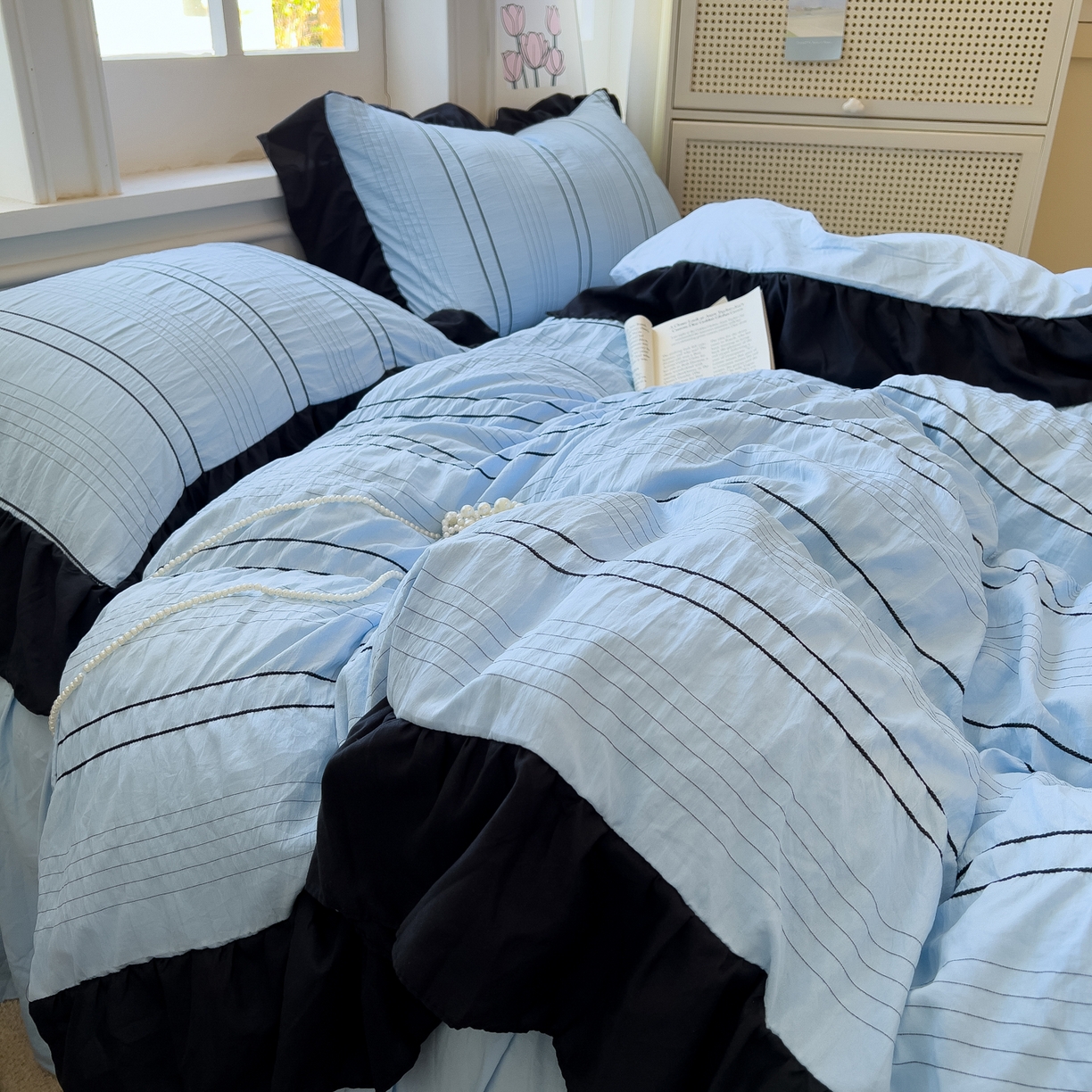 91家纺网 家纺一手货源 找家纺 （总）优卡迪家纺馆 2025新款色织泡泡纱花边四件套