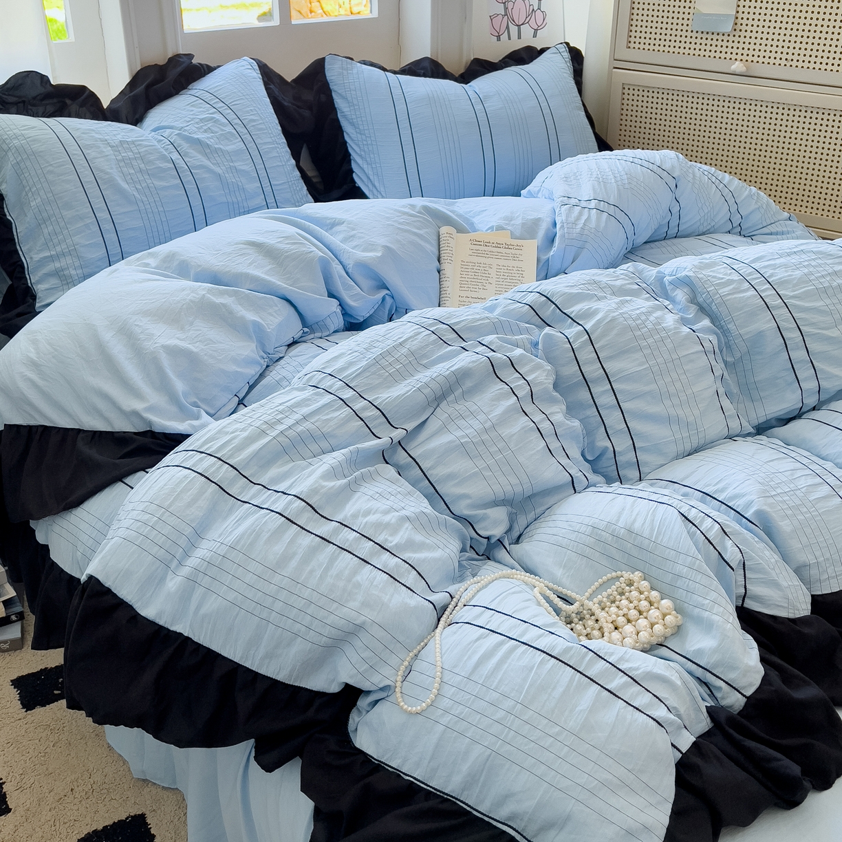 91家纺网 家纺一手货源 找家纺 （总）优卡迪家纺馆 2025新款色织泡泡纱花边四件套