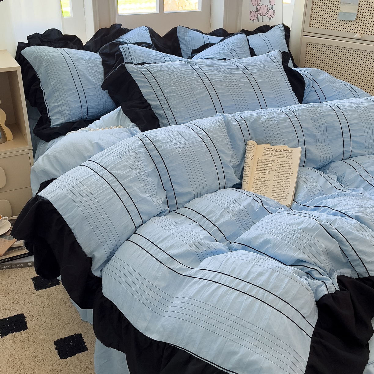 91家纺网 家纺一手货源 找家纺 （总）优卡迪家纺馆 2025新款色织泡泡纱花边四件套