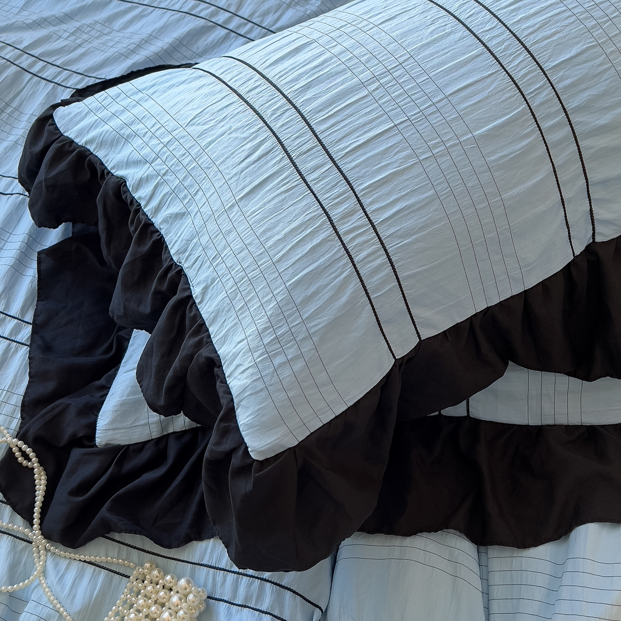 91家纺网 家纺一手货源 找家纺 （总）优卡迪家纺馆 2025新款色织泡泡纱花边四件套