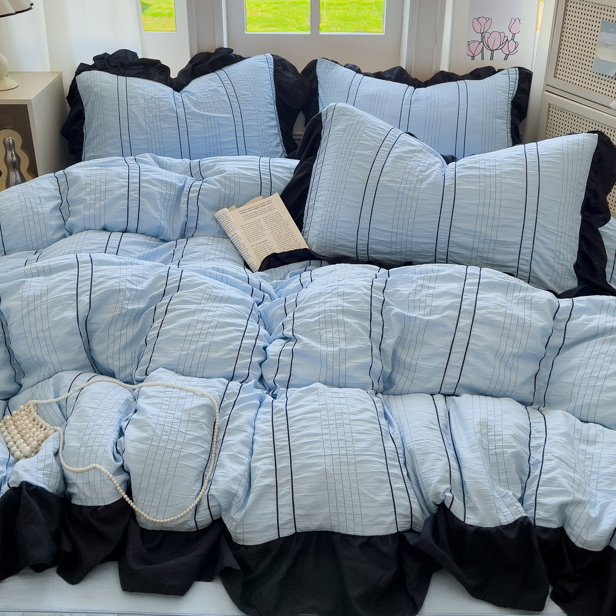 91家纺网 家纺一手货源 找家纺 （总）优卡迪家纺馆 2025新款色织泡泡纱花边四件套