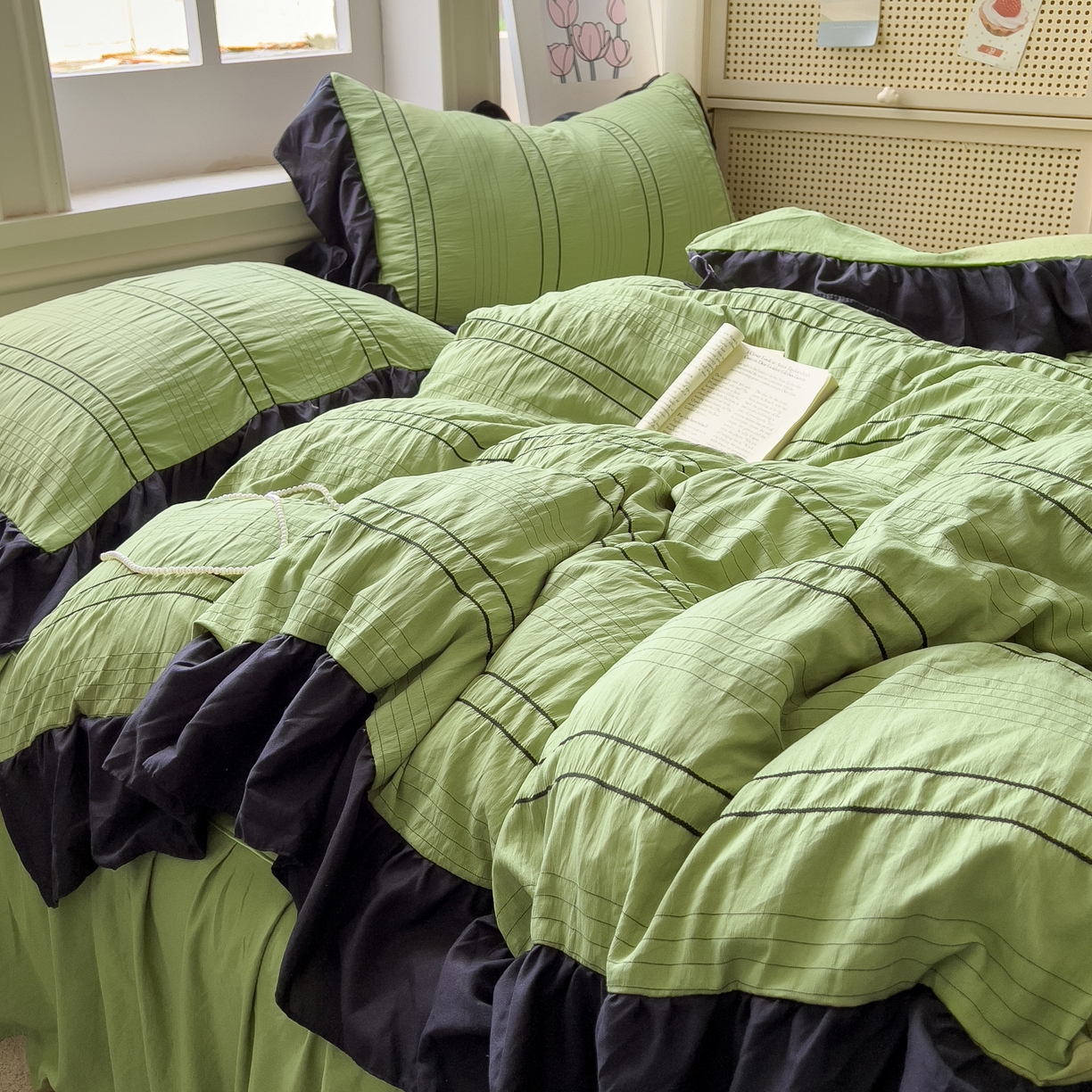 91家纺网 家纺一手货源 找家纺 （总）优卡迪家纺馆 2025新款色织泡泡纱花边四件套