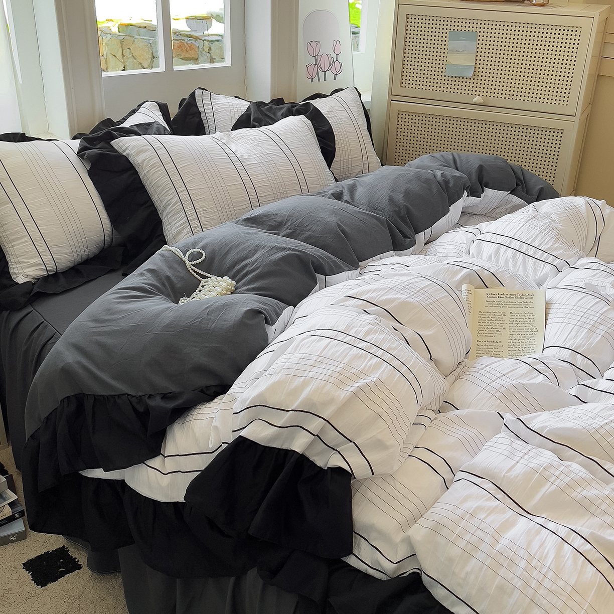 91家纺网 家纺一手货源 找家纺 （总）优卡迪家纺馆 2025新款色织泡泡纱花边四件套