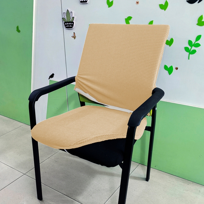 91家纺网 家纺一手货源 找家纺 （总）壹零特色家纺 2025新款弹力防水华夫格培训椅套 纯色带拉链加高靠背款椅子套