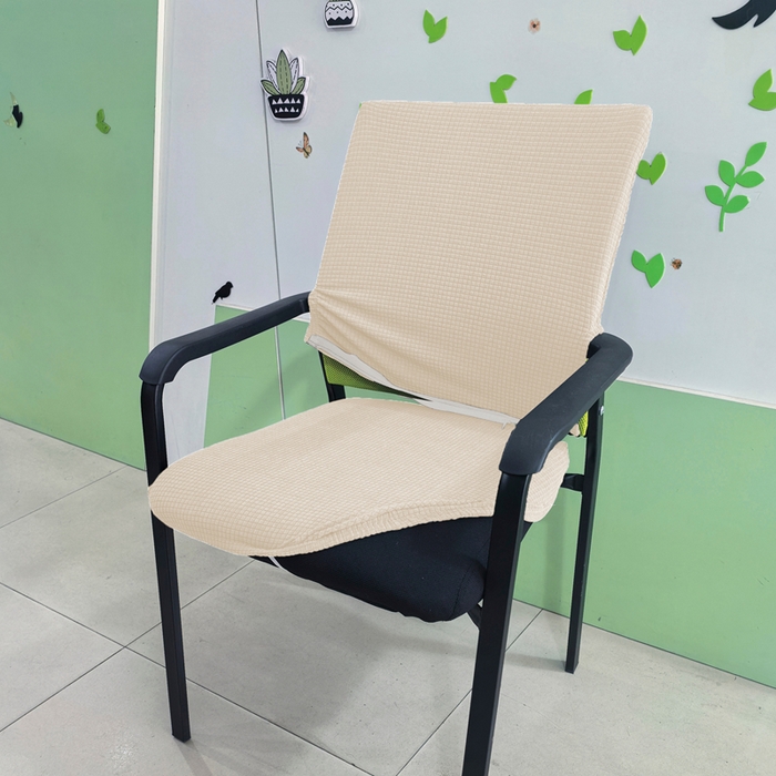 91家纺网 家纺一手货源 找家纺 （总）壹零特色家纺 2025新款弹力防水华夫格培训椅套 纯色带拉链加高靠背款椅子套