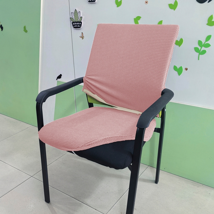 91家纺网 家纺一手货源 找家纺 （总）壹零特色家纺 2025新款弹力防水华夫格培训椅套 纯色带拉链加高靠背款椅子套