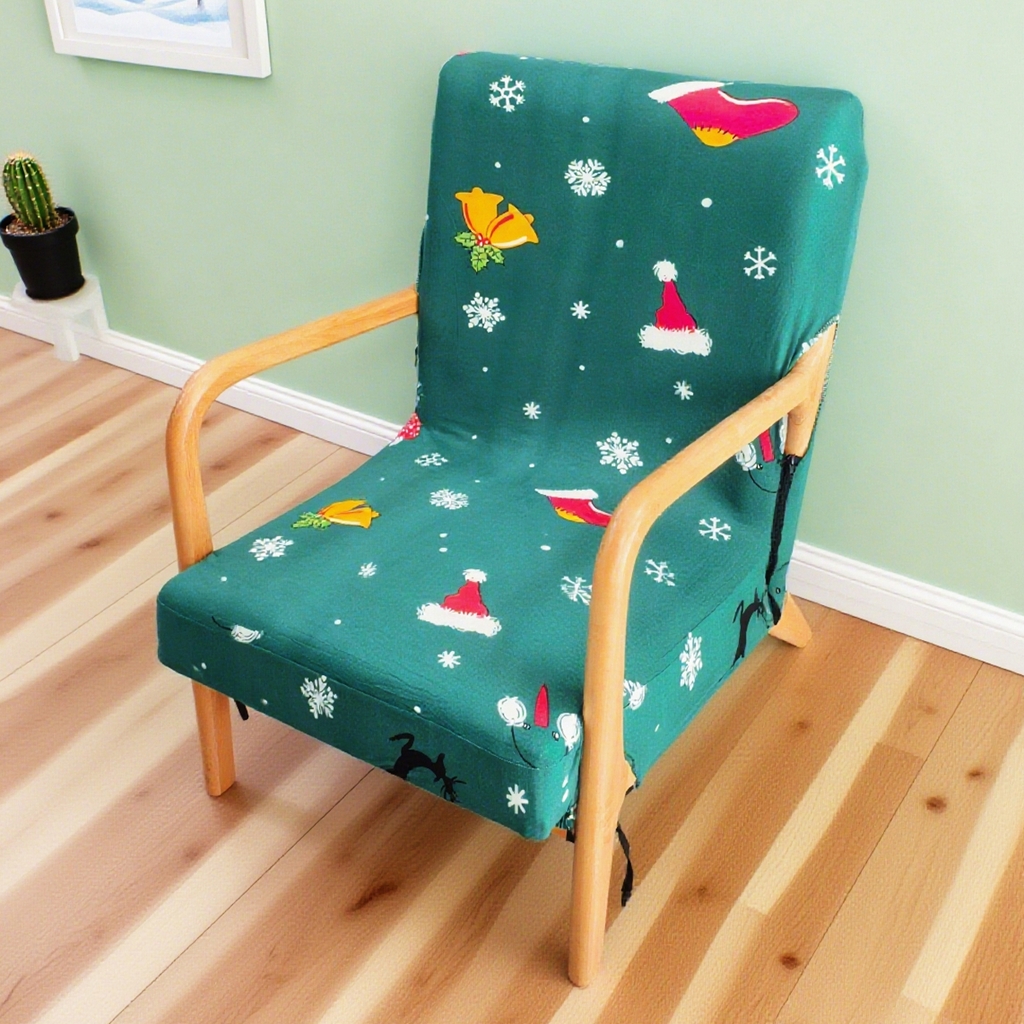 （总）壹零特色家纺 印花格实木沙发椅套  实木沙发单人椅套