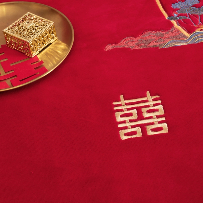 91家纺网 家纺一手货源 找家纺 （总）千禧家纺 2025新款加厚高克重全消光牛奶绒刺绣婚庆四件套