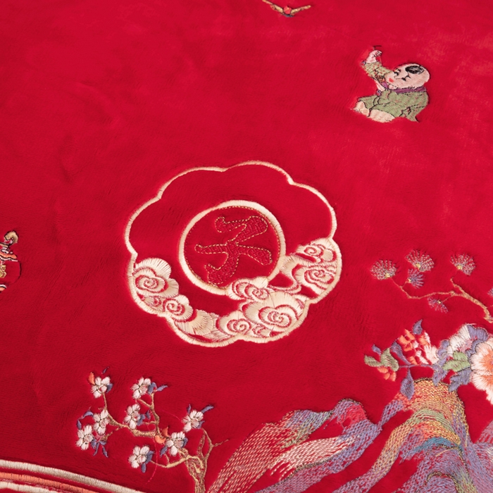 91家纺网 家纺一手货源 找家纺 千禧家纺 2025新款加厚高克重全消光牛奶绒刺绣婚庆四件套 早生贵子（绒）