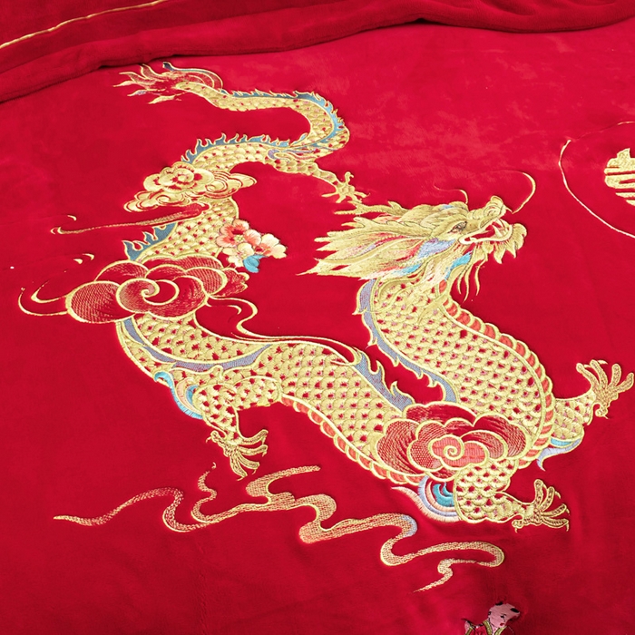 91家纺网 家纺一手货源 找家纺 千禧家纺 2025新款加厚高克重全消光牛奶绒刺绣婚庆四件套 喜嫁龙凤