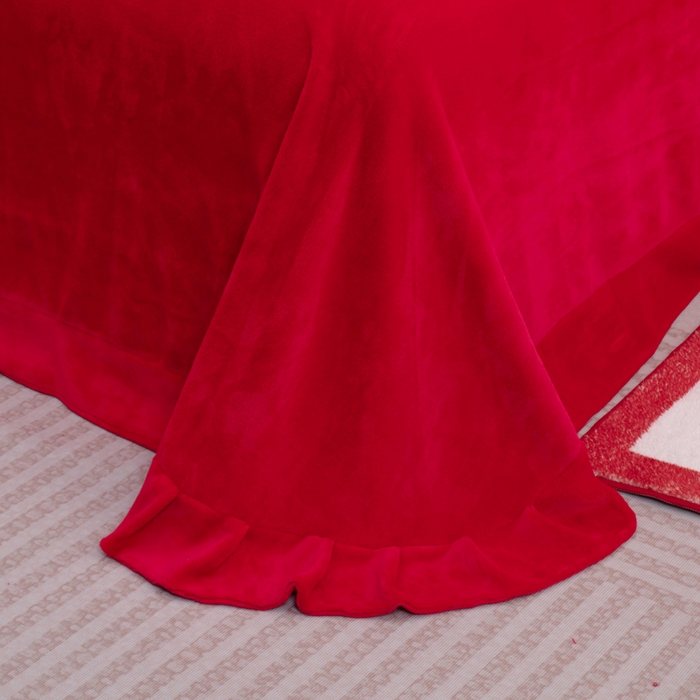 91家纺网 家纺一手货源 找家纺 千禧家纺 2025新款加厚高克重全消光牛奶绒刺绣婚庆四件套 喜临门