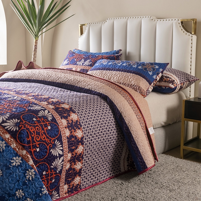 91家纺网 家纺一手货源 找家纺 （总）星期三 2023年新款绗缝磨毛床盖三件套（加老板微信有会员价）