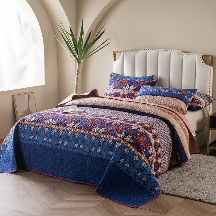 91家纺网 家纺一手货源 找家纺 （总）星期三 2023年新款绗缝磨毛床盖三件套（加老板微信有会员价）