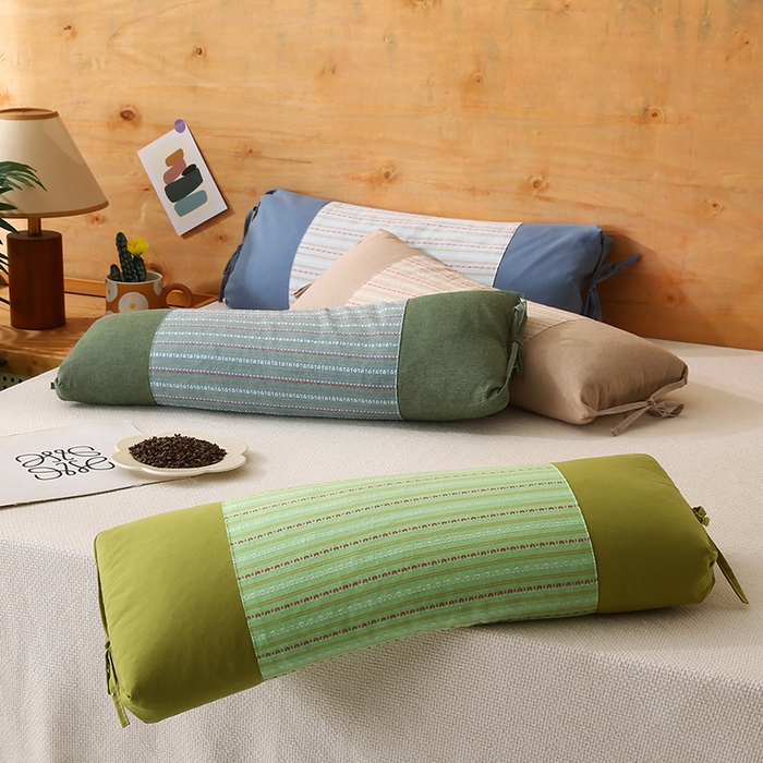 91家纺网 家纺一手货源 找家纺 金牛枕芯 2025新款全棉立体条纹荞麦糖果枕枕头枕芯 浅绿