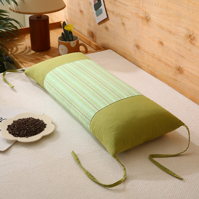 91家纺网 家纺一手货源 找家纺 金牛枕芯 2025新款全棉立体条纹荞麦糖果枕枕头枕芯 浅绿