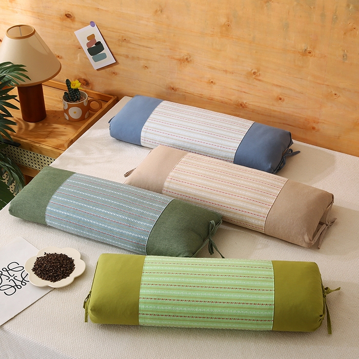 91家纺网 家纺一手货源 找家纺 金牛枕芯 2025新款全棉立体条纹荞麦糖果枕枕头枕芯 浅绿