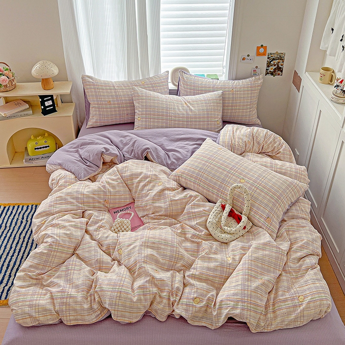 91家纺网 家纺一手货源 找家纺 （总）仟网汇 2025新款云感皱皱纱简单款四件套